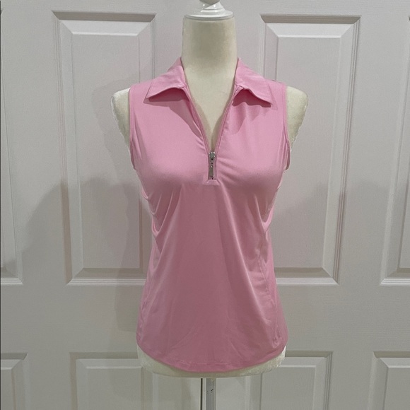 Golftini Pink Zip-Up Women's Tank Top Polo - Picture 1 of 4